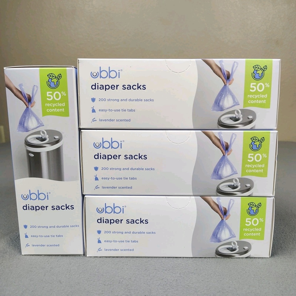 UBBI Diaper Sacks Lot 4 Boxes (800 Bags) Lavender Scent Easy Tie / Pet Waste Bag